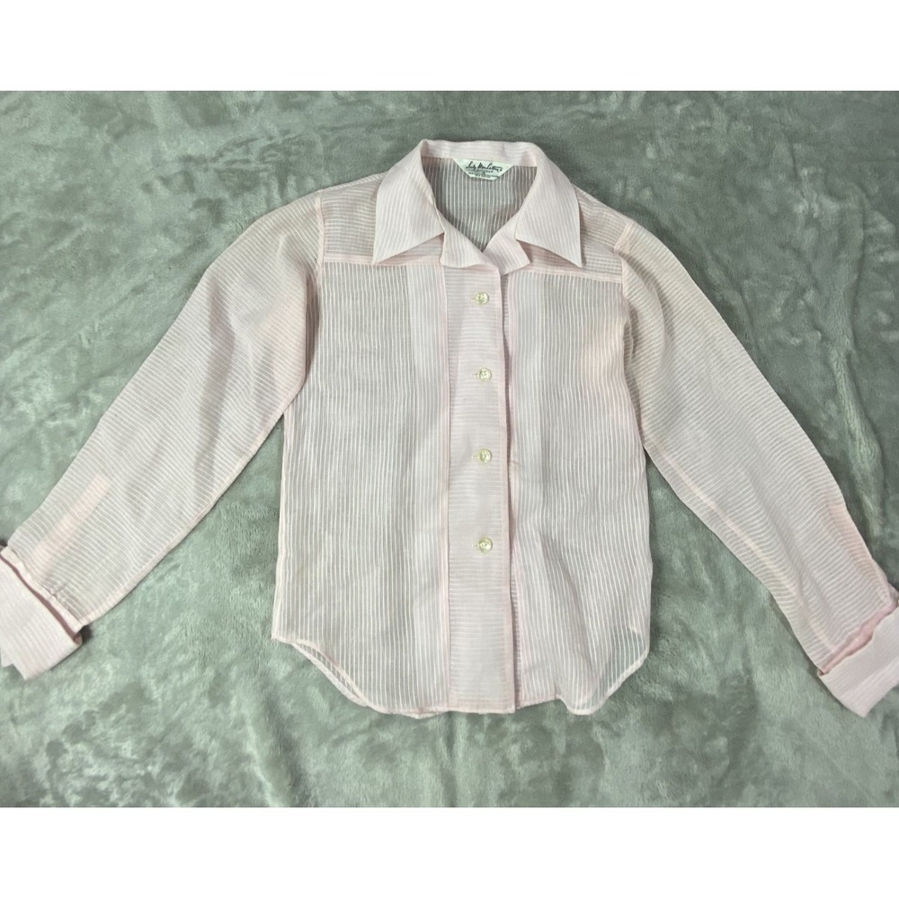 Vintage Lady Manhattan Shirt Womens 10 Pink Blouse Long Sleeve 70s 80s Sheer‎